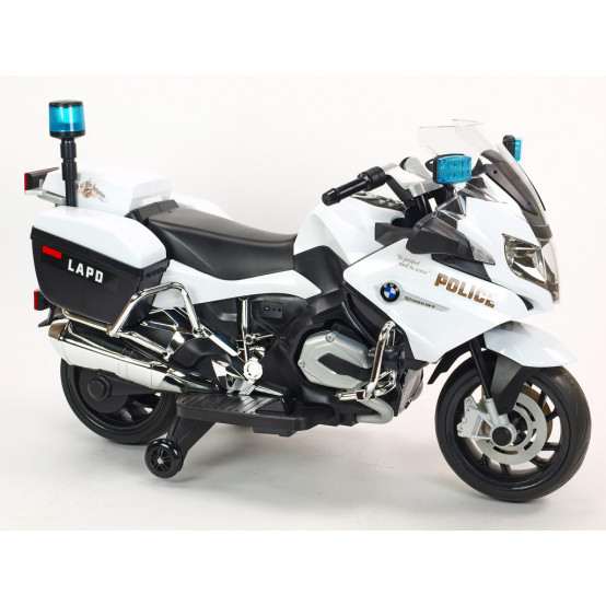 Elektrická policejní motorka pro děti BMW R 1200 RT se svítícími majáky a sirénou, bílá